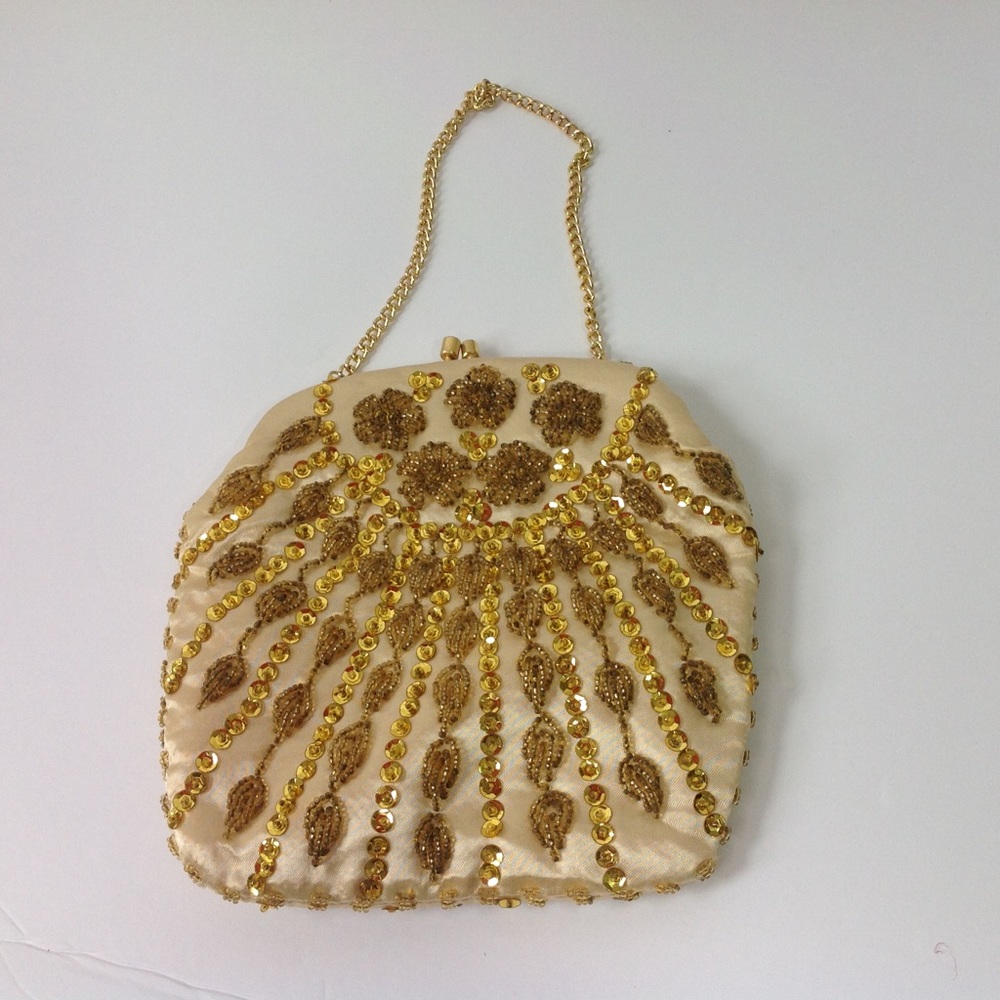 Vintage Gold Sequin Handbag Champagne Gold Chain